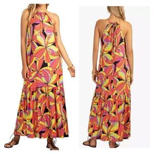 New Trina Turk ‘La Concha’ Rainbow Flower Burst Maxi Dress Cover up Size Medium